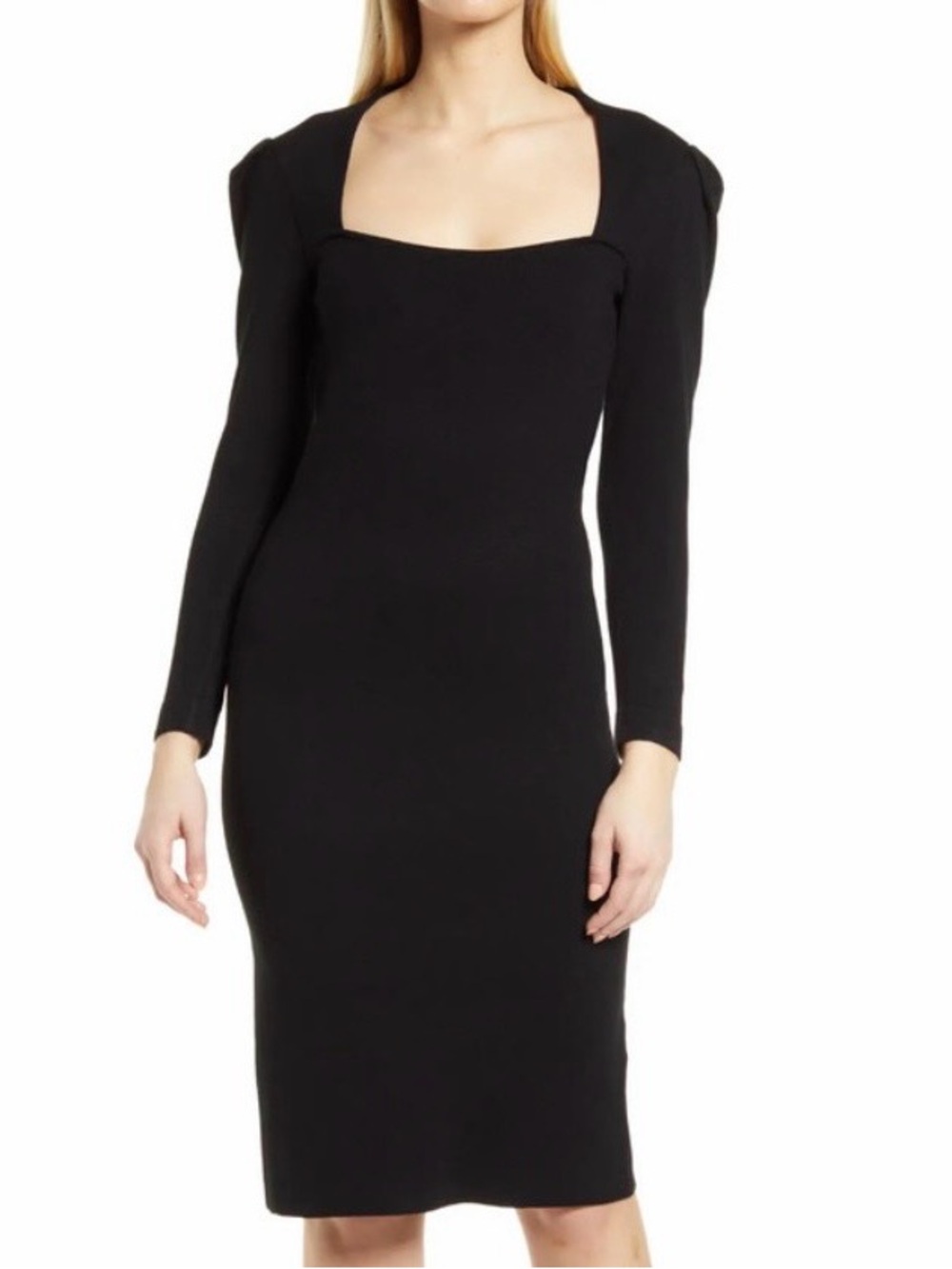 Eliza J Black Square-Neck Midi Sheath Dress